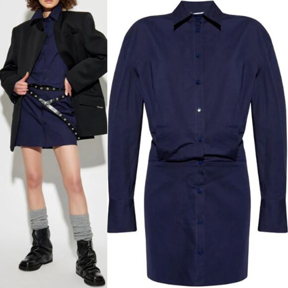 THE ATTICO | NWT Long Sleeve Shirt Mini Dress in Navy Blue IT 38 / US 0 - Picture 2 of 16